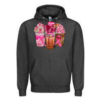 Charcoal Heather breast cancer coffee cups Zipper Hoodie - NancyCooperArtShop