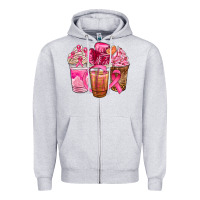 Heather Grey breast cancer coffee cups Zipper Hoodie - NancyCooperArtShop