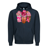 Navy breast cancer coffee cups Zipper Hoodie - NancyCooperArtShop