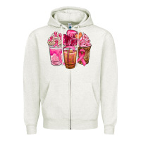 Oatmeal Heather breast cancer coffee cups Zipper Hoodie - NancyCooperArtShop