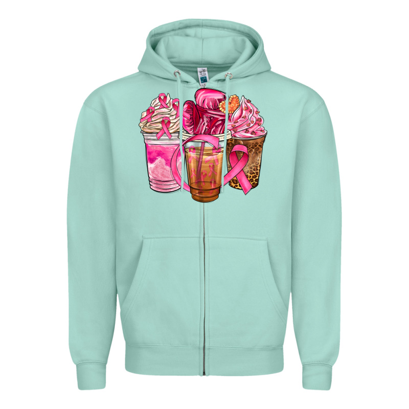 Breast Cancer Coffee Cups Zipper Hoodie by NancyCooperArtShop | Teevron