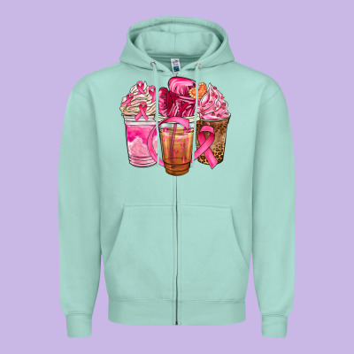 Breast Cancer Coffee Cups Zipper Hoodie Designed By Nancycooperartshop