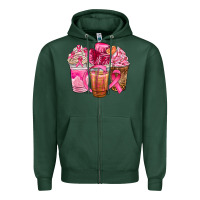 Sports Green breast cancer coffee cups Zipper Hoodie - NancyCooperArtShop