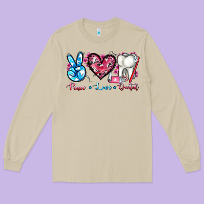 Peace Love Dental Long Sleeve Tee Designed By Adodesignshop