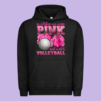 In October We Wear Pink And Watch Volleyball Urban Hoodie Designed By Texasbilliewilder