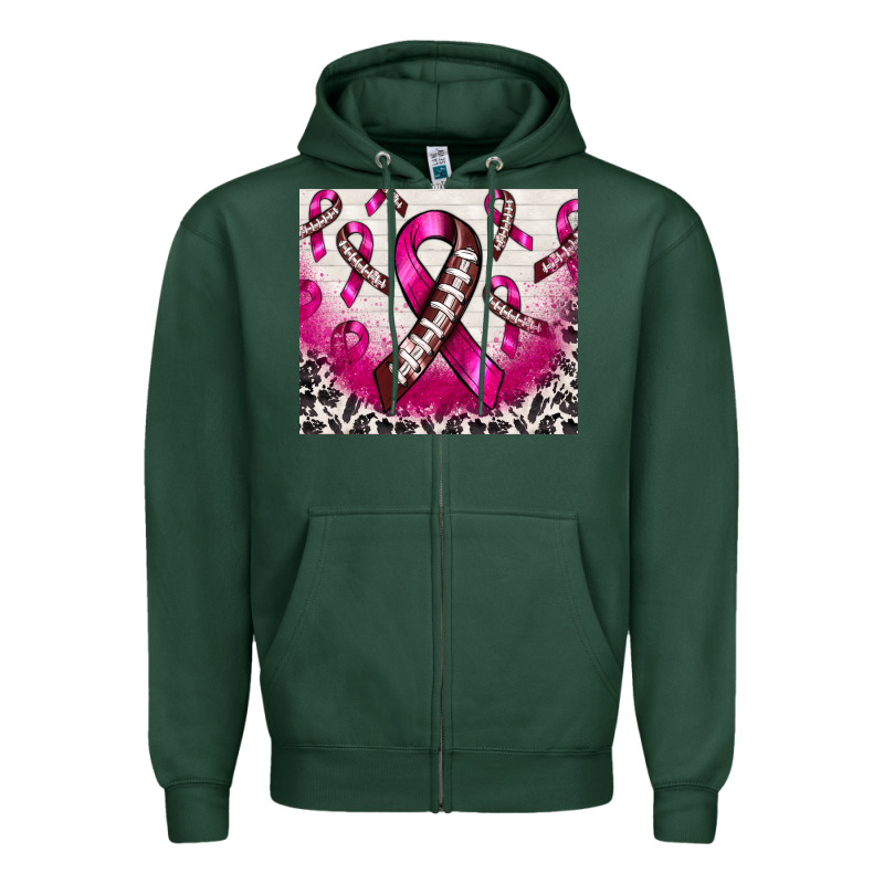 Breast Cancer American Football Ribbon Zipper Hoodie by NancyCooperArtShop | Teevron