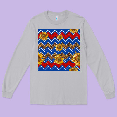 4th Of July Sunflower Seamless  Pattern Long Sleeve Tee Designed By Bundleandbundleshop