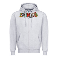 Heather Grey western christmas santa claus sunflowers and cactus Zipper Hoodie - Jasminsmagicworld