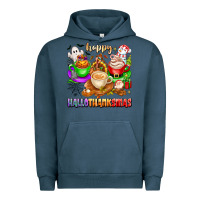 Pigment Midnight Navy happy hallothanksmas coffee cups with ghost turkey Urban Hoodie - texasbilliewilder