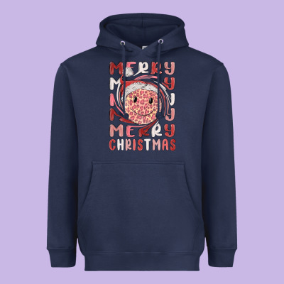 Merry Christmas Smiling Face Heavyweight Hoodie Designed By Maliassmallbusiness