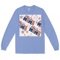 Colony Blue american mama seamless pattern Long Sleeve Tee - BundleAndBundleShop
