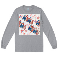 Heather Grey american mama seamless pattern Long Sleeve Tee - BundleAndBundleShop