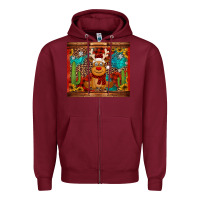 Burgundy western christmas reindeer Zipper Hoodie - Jasminsmagicworld