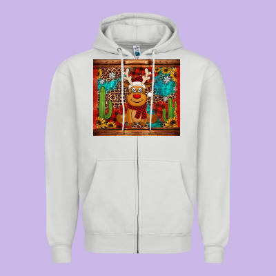 Western Christmas Reindeer Zipper Hoodie Designed By Jasminsmagicworld