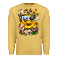 Antique Gold farm animals with school bus Premium Sweatshirt - NancyCooperArtShop