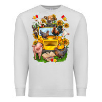 Dove Grey farm animals with school bus Premium Sweatshirt - NancyCooperArtShop