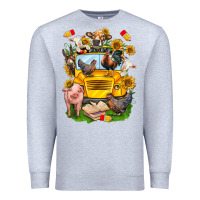 Heather Grey farm animals with school bus Premium Sweatshirt - NancyCooperArtShop
