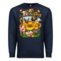 Navy farm animals with school bus Premium Sweatshirt - NancyCooperArtShop