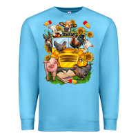 Ocean Blue farm animals with school bus Premium Sweatshirt - NancyCooperArtShop