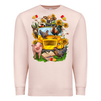 Pale Pink farm animals with school bus Premium Sweatshirt - NancyCooperArtShop
