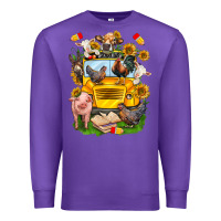 Purple farm animals with school bus Premium Sweatshirt - NancyCooperArtShop