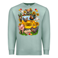 Seafoam farm animals with school bus Premium Sweatshirt - NancyCooperArtShop