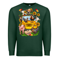 Sports Green farm animals with school bus Premium Sweatshirt - NancyCooperArtShop