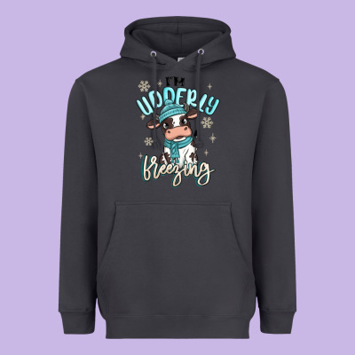 I'm Udderly Freezing Baby Cow Heavyweight Hoodie Designed By Maliassmallbusiness