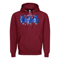 Burgundy I am a survivor Colon Cancer blue ribbon Zipper Hoodie - NancyCooperArtShop