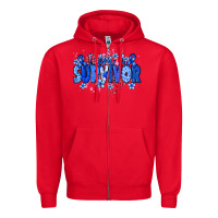 Red I am a survivor Colon Cancer blue ribbon Zipper Hoodie - NancyCooperArtShop