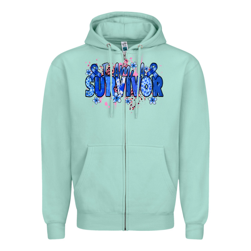I Am A Survivor Colon Cancer Blue Ribbon Zipper Hoodie by NancyCooperArtShop | Teevron