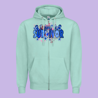 I Am A Survivor Colon Cancer Blue Ribbon Zipper Hoodie Designed By Nancycooperartshop