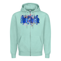 Seafoam I am a survivor Colon Cancer blue ribbon Zipper Hoodie - NancyCooperArtShop