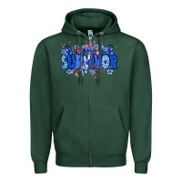 Sports Green I am a survivor Colon Cancer blue ribbon Zipper Hoodie - NancyCooperArtShop