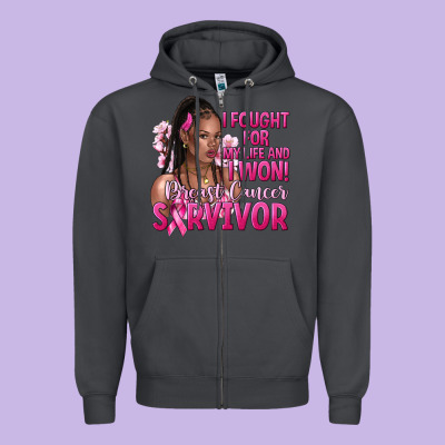 I Fought For My Life And I Won Afro Woman Zipper Hoodie Designed By Nancycooperartshop