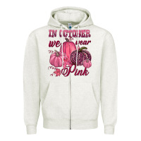 Oatmeal Heather In october we wear pink Zipper Hoodie - NancyCooperArtShop