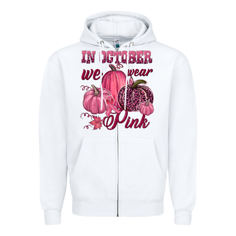 In October We Wear Pink Zipper Hoodie by NancyCooperArtShop | Teevron