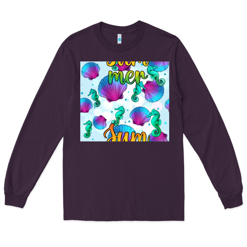 Seahorse And Sea Shell Seamless Pattern Long Sleeve Tee by BundleAndBundleShop | Teevron