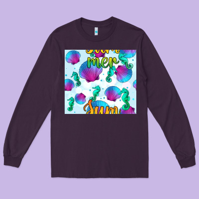 Seahorse And Sea Shell Seamless Pattern Long Sleeve Tee Designed By Bundleandbundleshop