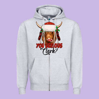 You Serious Clark Highland Cow Zipper Hoodie Designed By Jasminsmagicworld