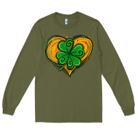 Army Green St. Patrick's Day Heart with Shamrock Long Sleeve Tee - Jasminsmagicworld
