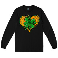 Black St. Patrick's Day Heart with Shamrock Long Sleeve Tee - Jasminsmagicworld