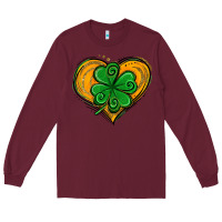 Burgundy St. Patrick's Day Heart with Shamrock Long Sleeve Tee - Jasminsmagicworld
