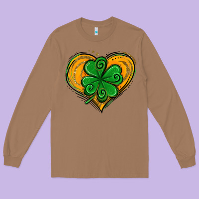 St. Patrick's Day Heart With Shamrock Long Sleeve Tee Designed By Jasminsmagicworld