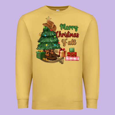 Merry Christmas Y'all Premium Sweatshirt Designed By Maliassmallbusiness