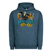Pigment Midnight Navy Cow Junkie with Cow Urban Hoodie - texasbilliewilder