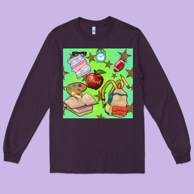 School Seamless Pattern Long Sleeve Tee Designed By Bundleandbundleshop