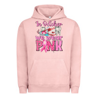 Pigment Salmon In October We Wear Pink Breast Cancer Awareness Urban Hoodie - texasbilliewilder