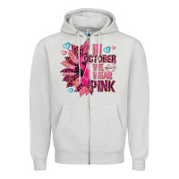 Dove Grey In october we wear pink Zipper Hoodie - NancyCooperArtShop
