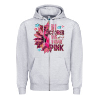 Heather Grey In october we wear pink Zipper Hoodie - NancyCooperArtShop